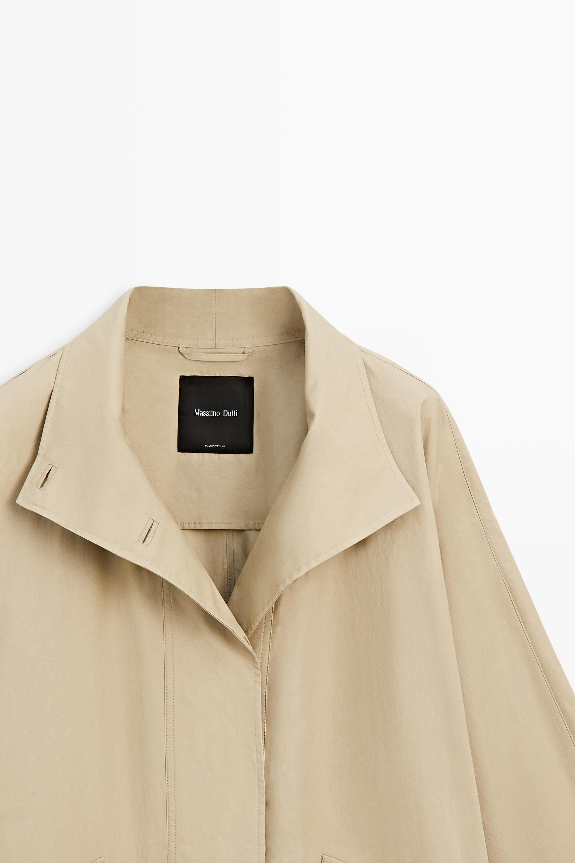 100% Cotton High-Neck Trench Coat